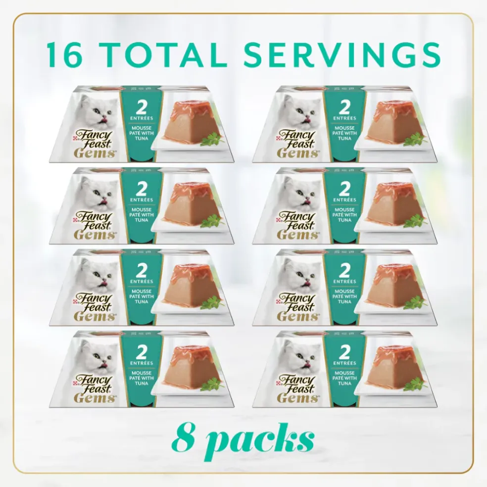 Fancy Feast Gems Mousse Pate Tuna & Gravy Halo Wet Cat Food (2 oz x 16 trays)