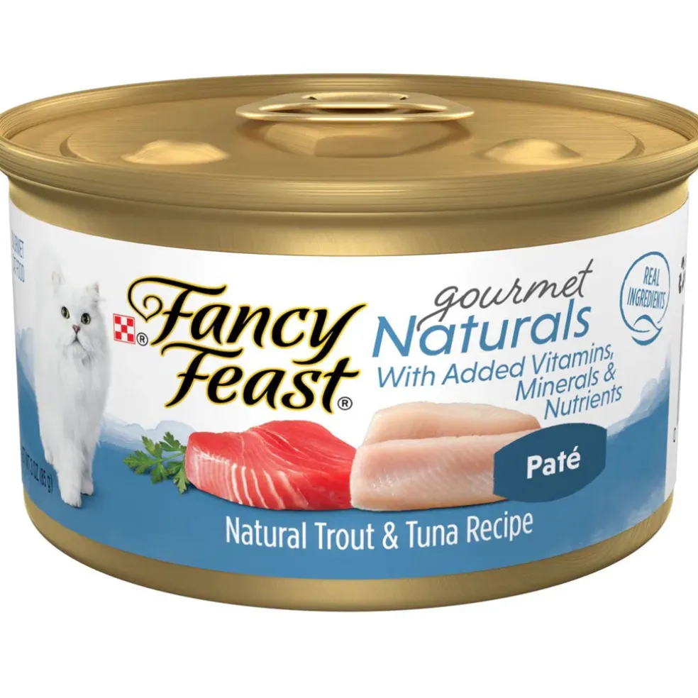 Fancy Feast Gourmet Naturals Trout & Tuna Recipe Pate Canned Cat Food, 3-oz, case of 12
