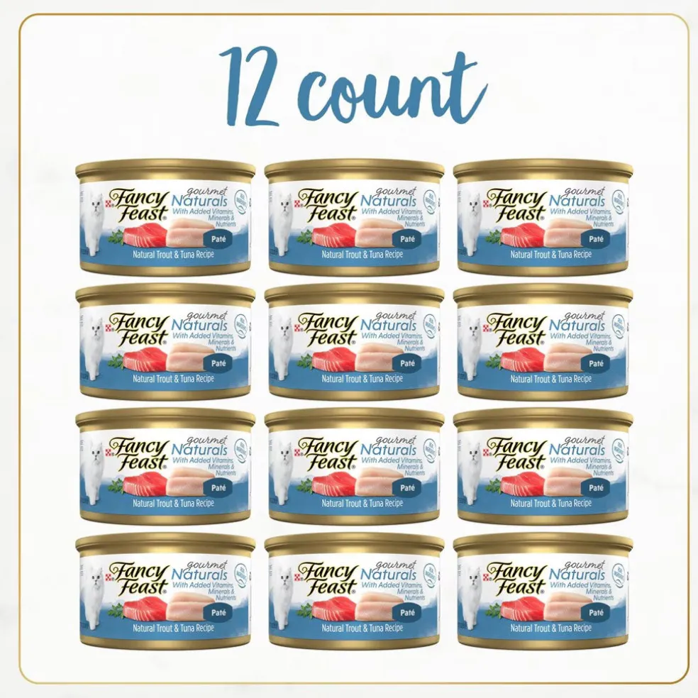 Fancy Feast Gourmet Naturals Trout & Tuna Recipe Pate Canned Cat Food, 3-oz, case of 12