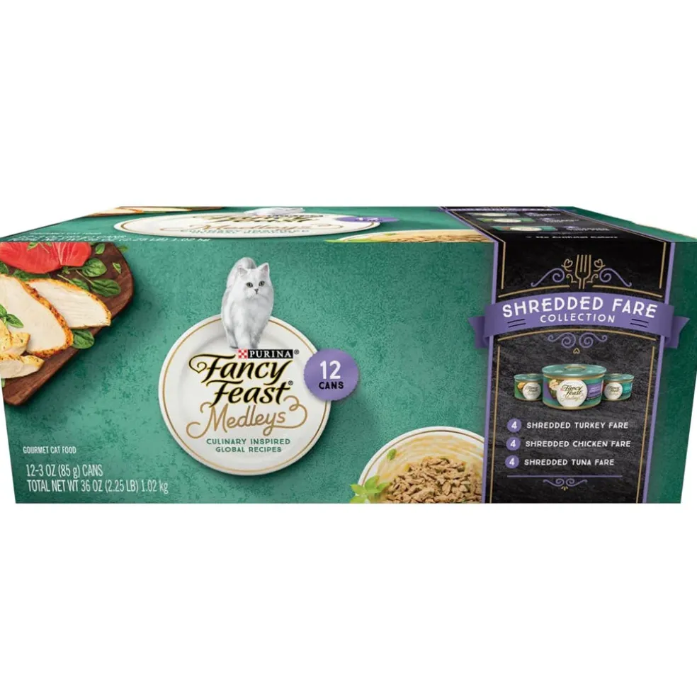 Fancy Feast Medleys Shredded Fare Wet Cat Food Variety Pack, 3-oz case of 24