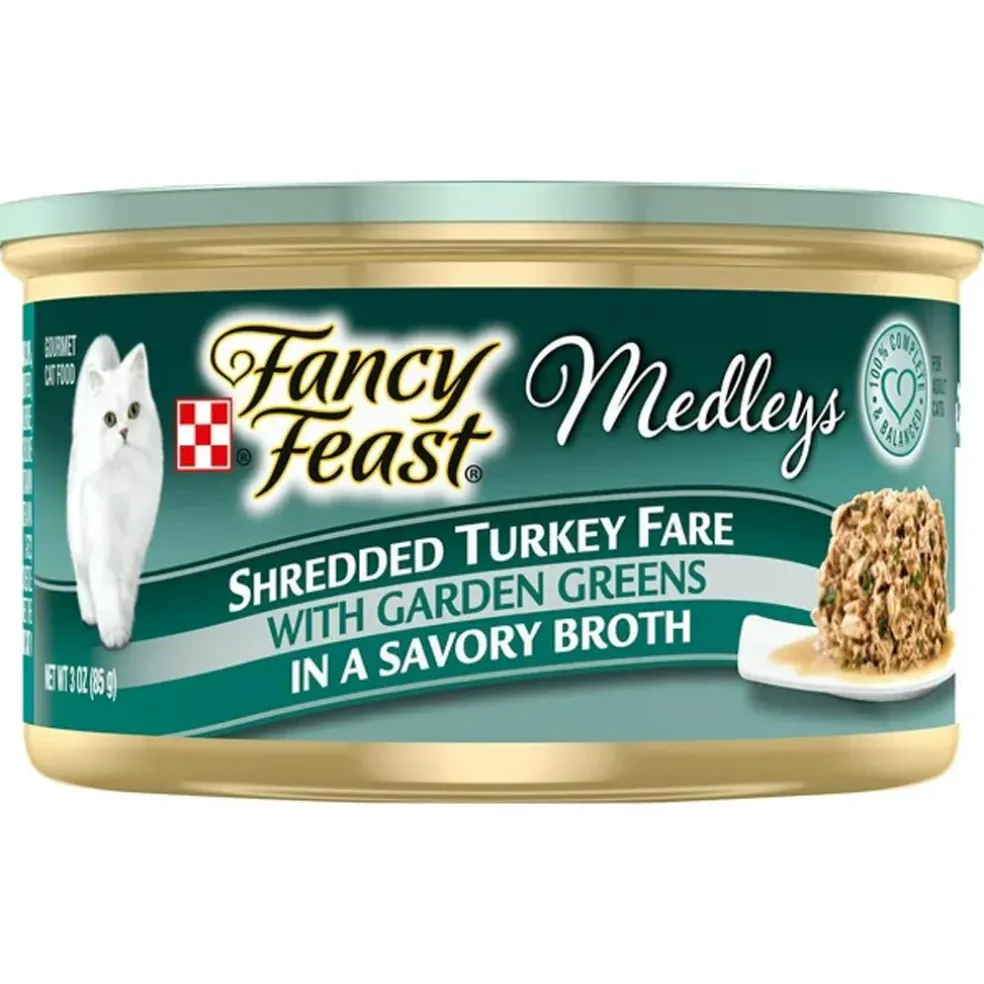 Fancy Feast Medleys Shredded Turkey Fare in Broth Wet Cat Food, 3-oz case of 24