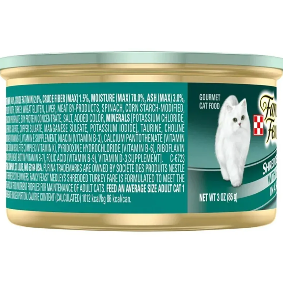 Fancy Feast Medleys Shredded Turkey Fare in Broth Wet Cat Food, 3-oz case of 24
