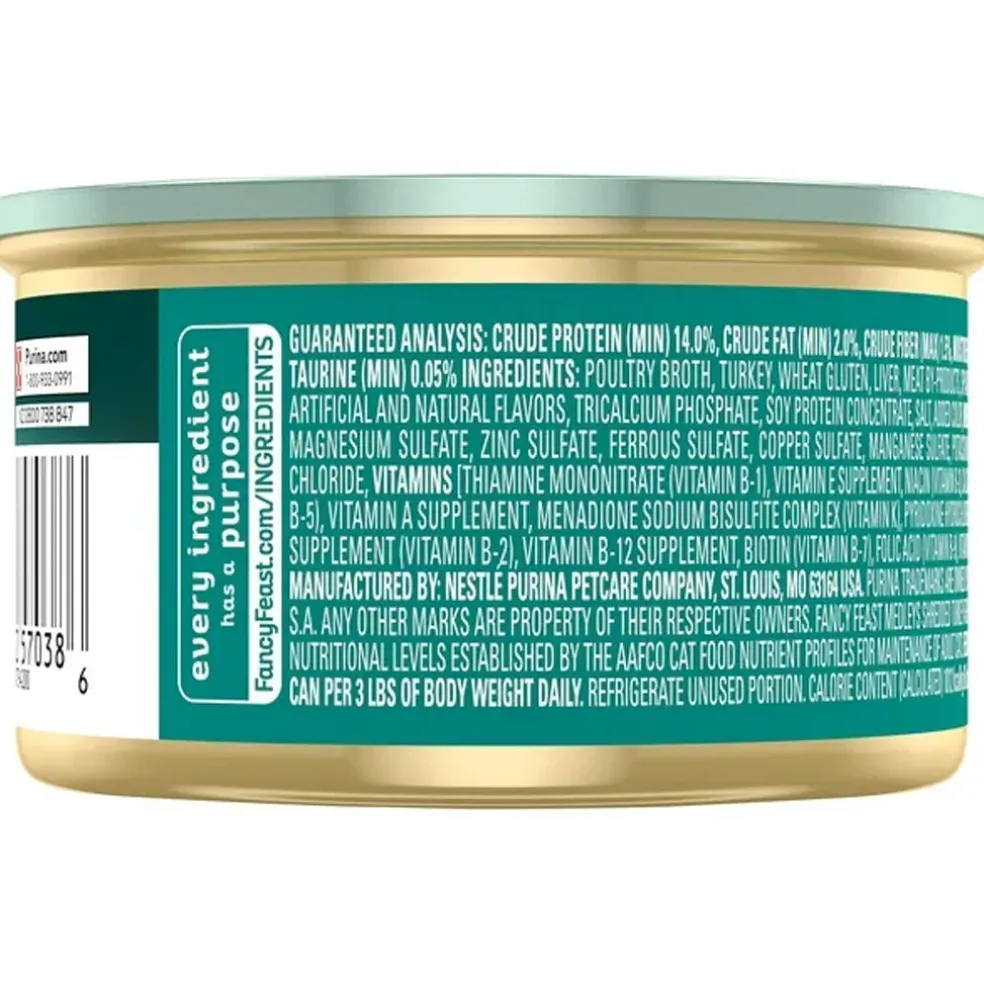 Fancy Feast Medleys Shredded Turkey Fare in Broth Wet Cat Food, 3-oz case of 24