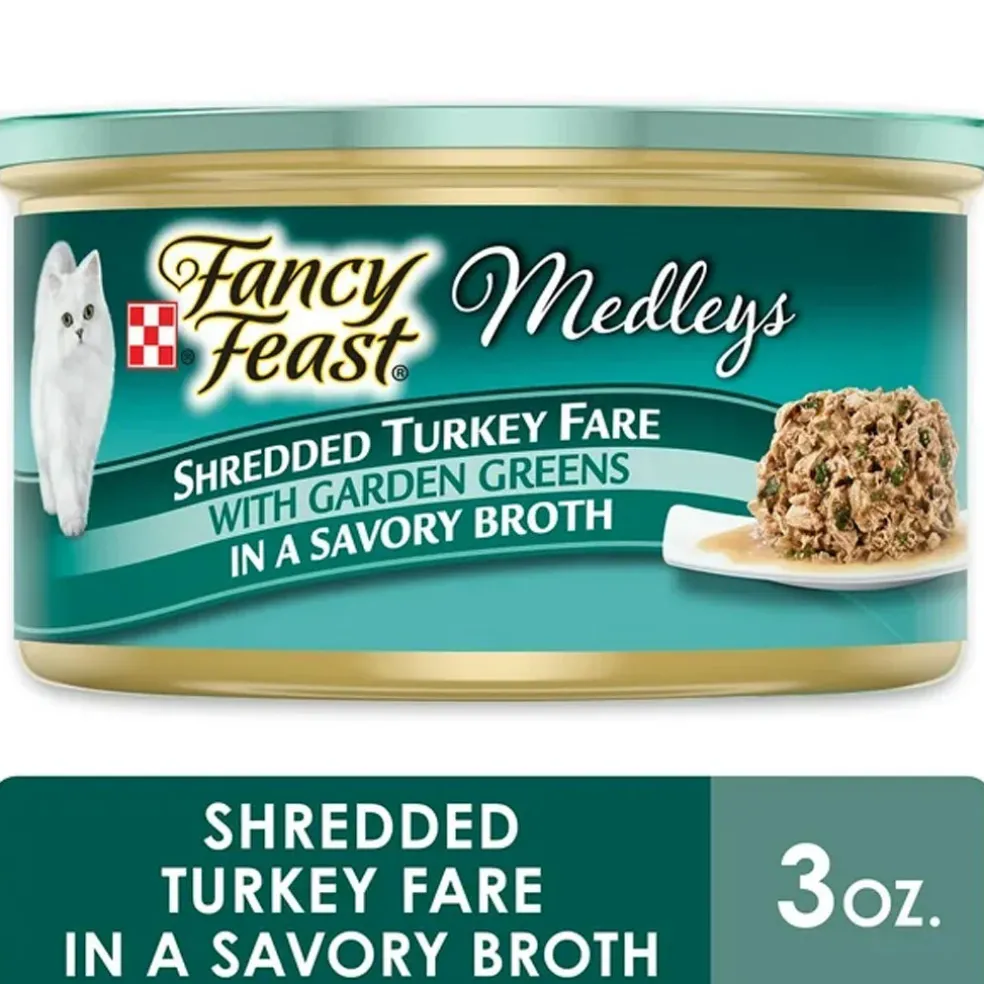 Fancy Feast Medleys Shredded Turkey Fare in Broth Wet Cat Food, 3-oz case of 24