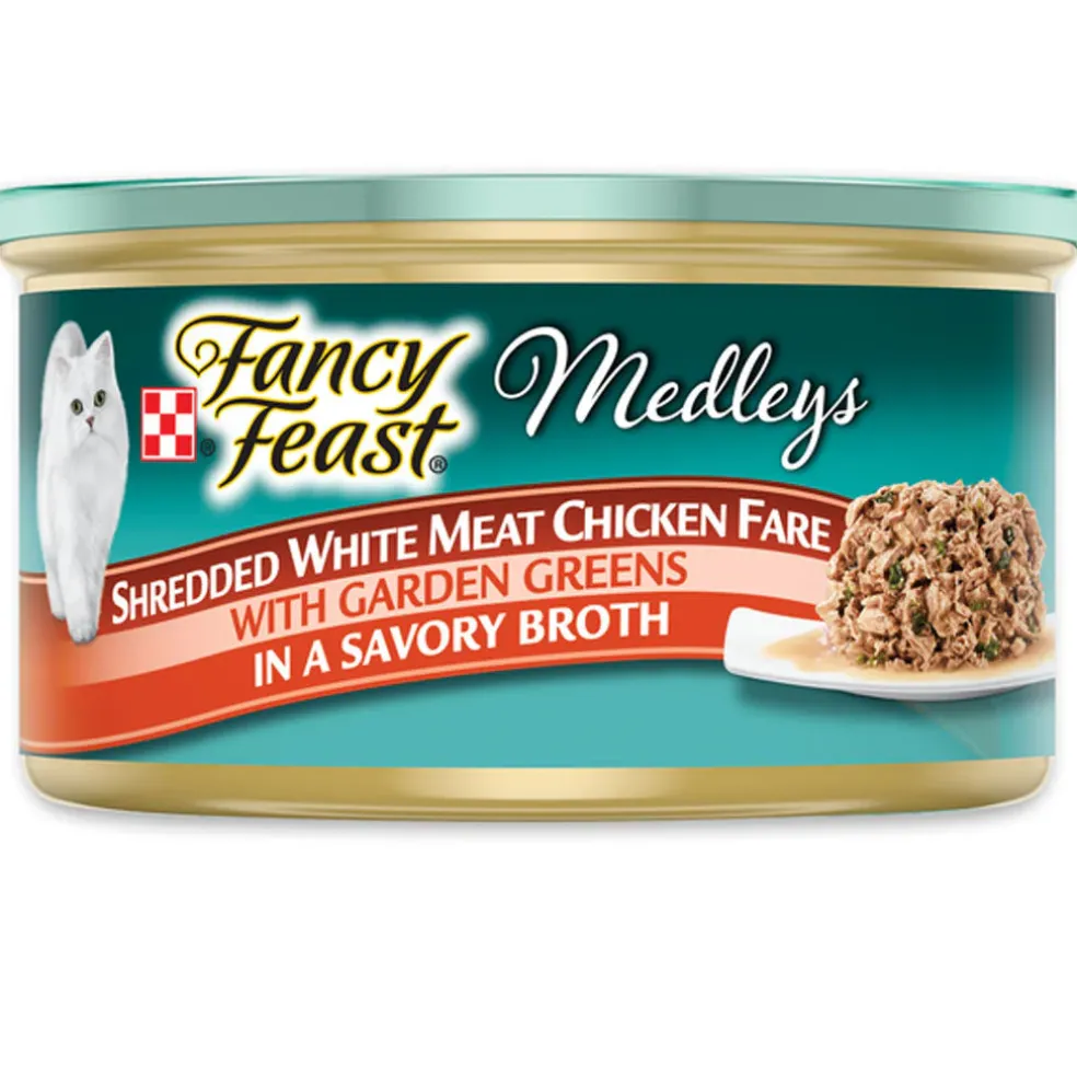 Fancy Feast Medleys Shredded White Meat Chicken Fare in Broth Wet Food, 3-oz case of 24