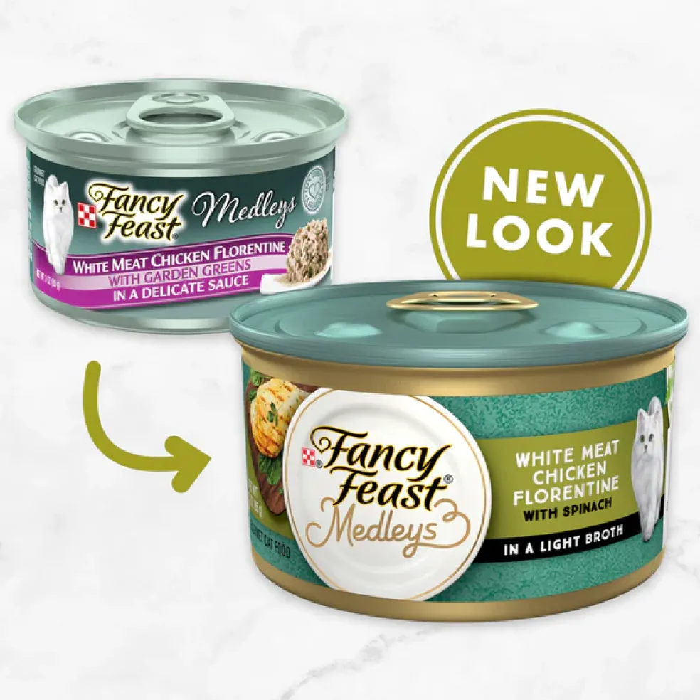 Fancy Feast Medleys White Meat Chicken Florentine in Sauce Wet Cat Food, 3-oz case of 24