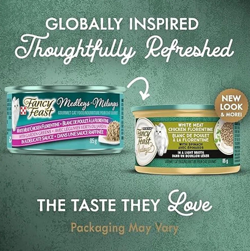Fancy Feast Medleys White Meat Chicken Florentine in Sauce Wet Cat Food, 3-oz case of 24