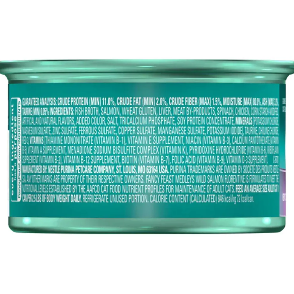 Fancy Feast Medleys Wild Salmon Florentine in Sauce Wet Cat Food, 3-oz case of 24