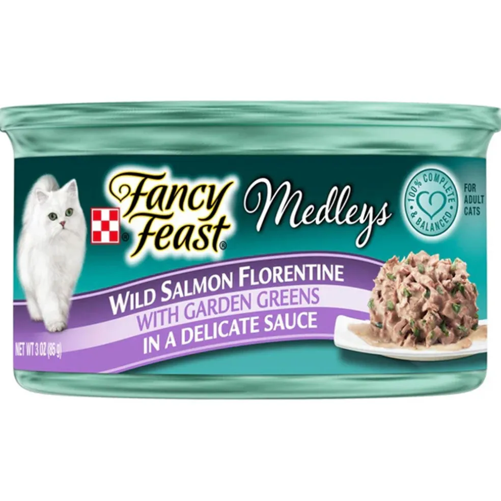 Fancy Feast Medleys Wild Salmon Florentine in Sauce Wet Cat Food, 3-oz case of 24