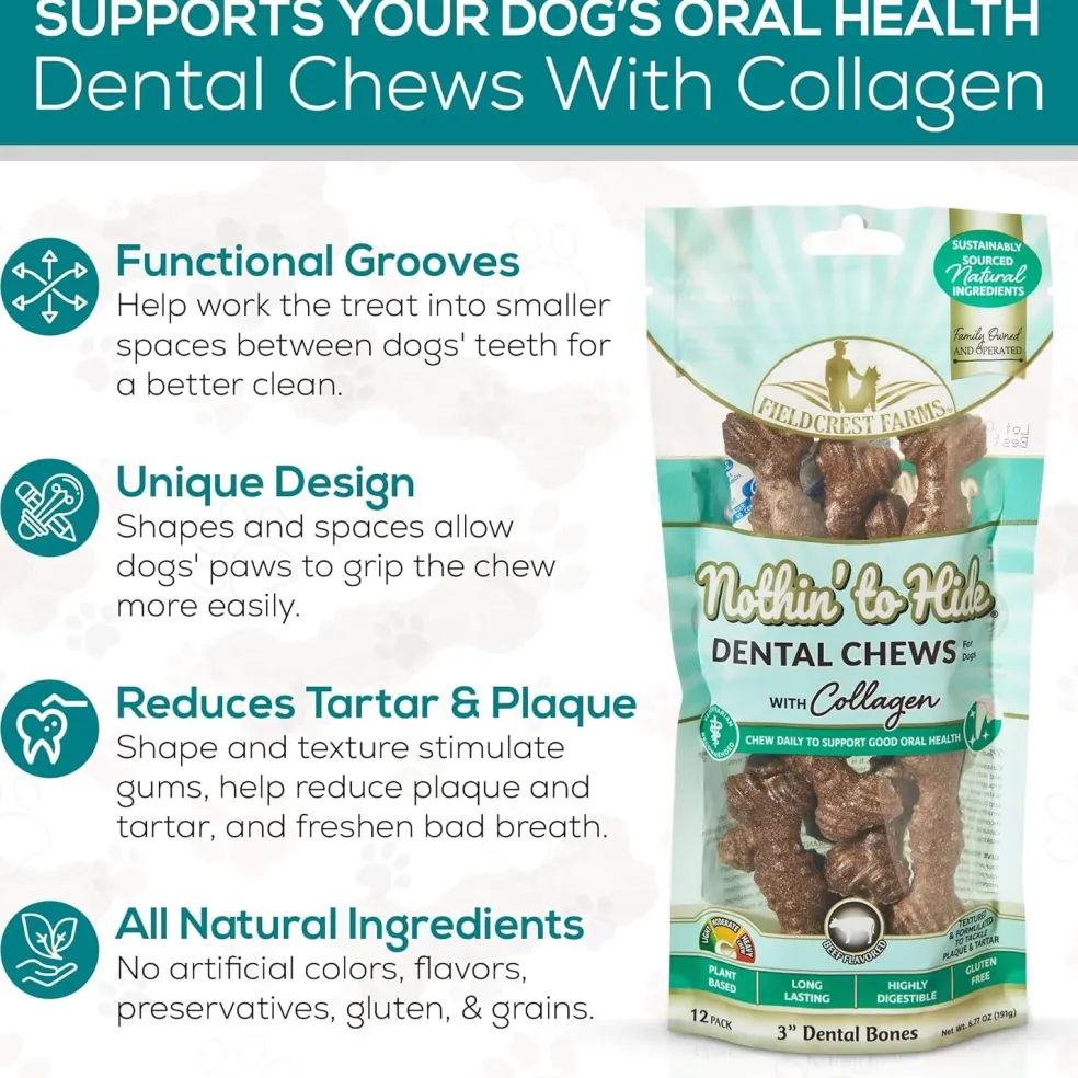 Fieldcrest Farms Nothin' to Hide Dental Wave Beef Dog Treat, 8-pack