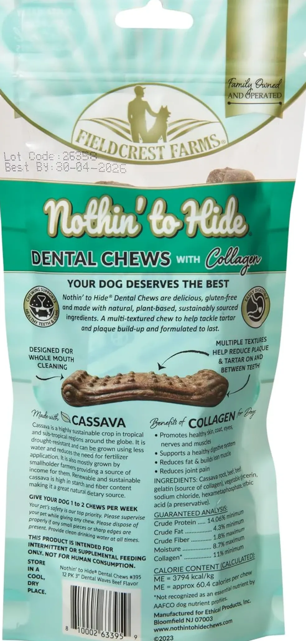 Fieldcrest Farms Nothin' to Hide Dental Wave Beef Dog Treat, 8-pack