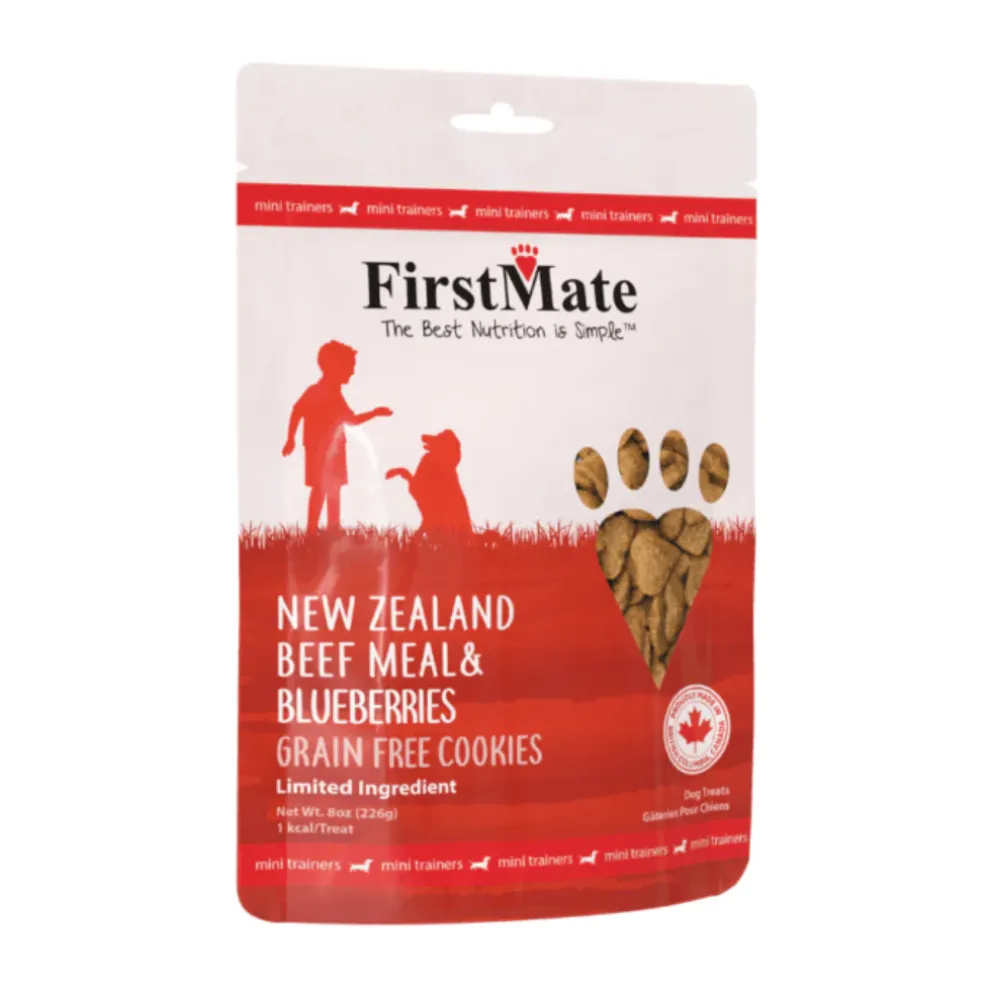 FirstMate New Zealand Beef Meal & Blueberries Mini Trainers Grain Free Dog Treats (8 oz)