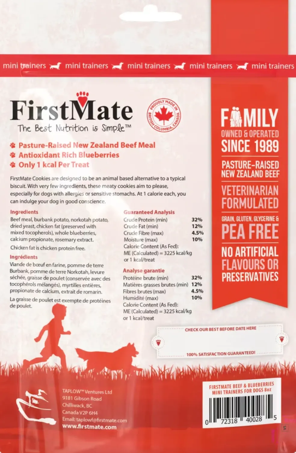 FirstMate New Zealand Beef Meal & Blueberries Mini Trainers Grain Free Dog Treats (8 oz)