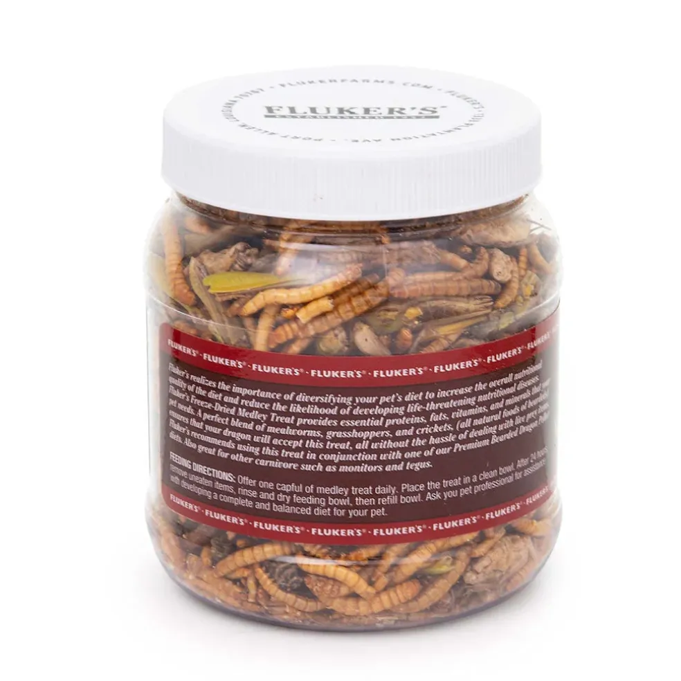 Fluker's Medley Treat for Bearded Dragons Grasshoppers Mealworms and Crickets (1.8 oz)