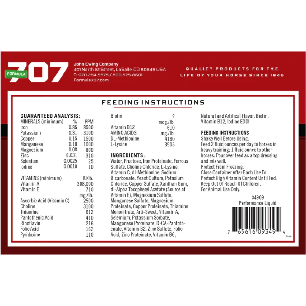 Formula 707 Performance Liquid Horse Supplement (1 Gallon, 128 Servings)
