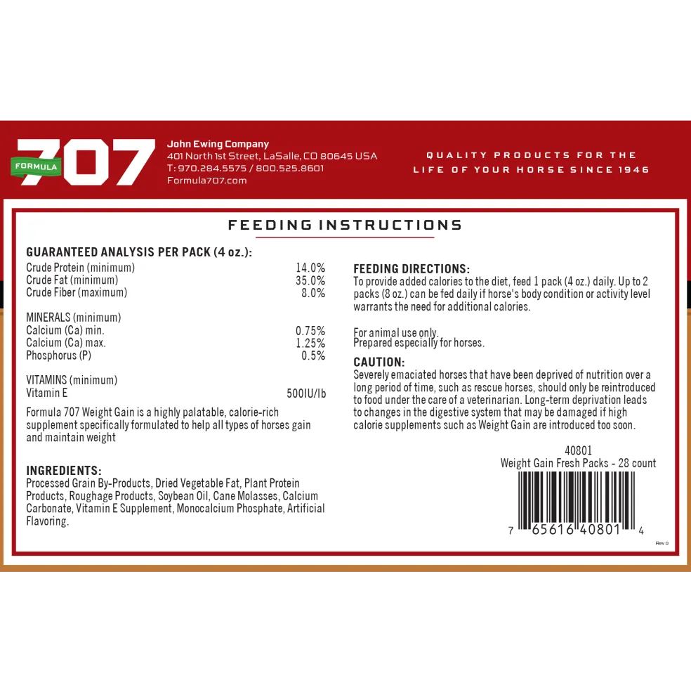 Formula 707 Weight Gain Daily Fresh Packs Horse Supplement (28 Day Supply)