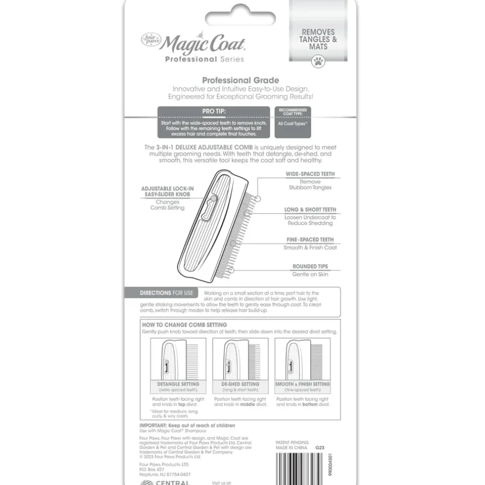 Four Paws Magic Coat Professional Series 3-in-1 Deluxe Adjustable Comb For Dogs
