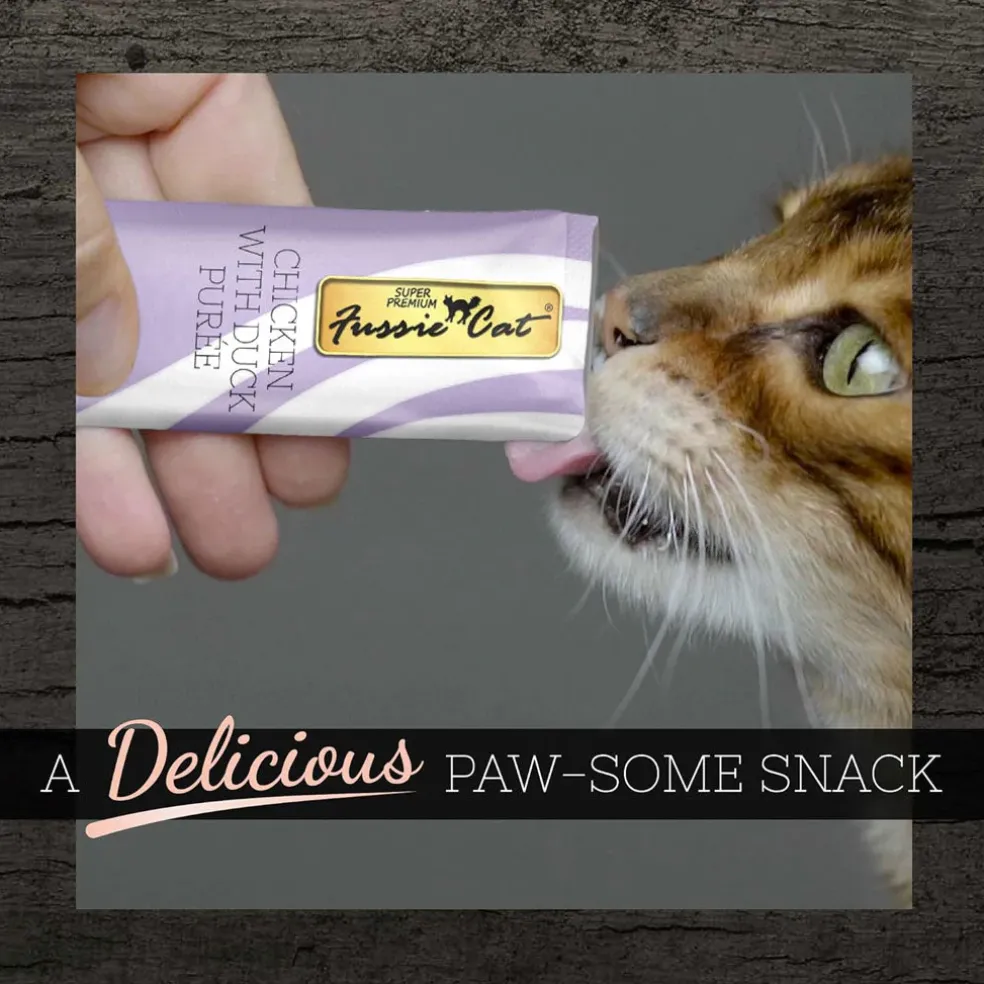Fussie Cat Chicken with Duck Puree Lickable Cat Treats, 0.5-oz x 4-tubes