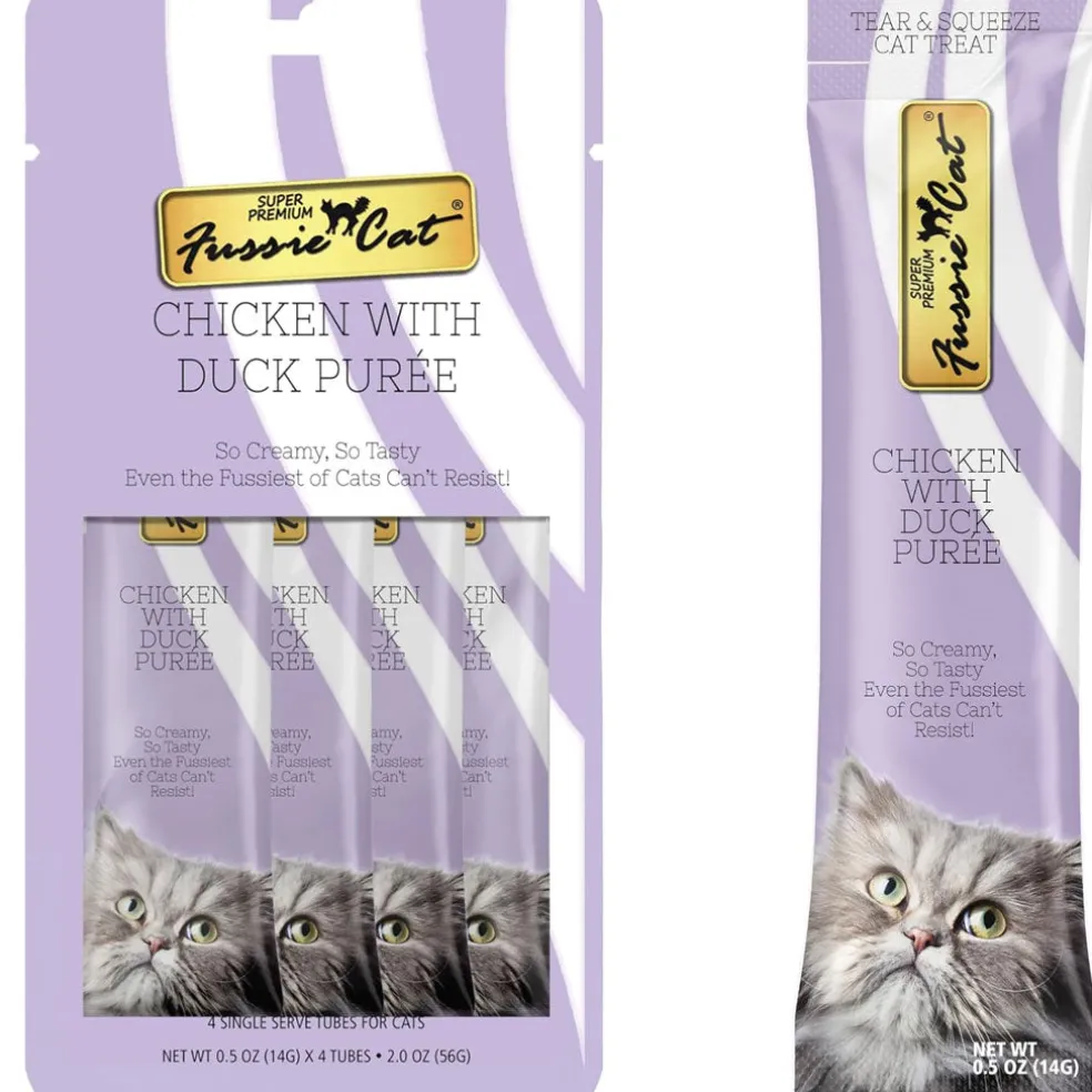 Fussie Cat Chicken with Duck Puree Lickable Cat Treats, 0.5-oz x 4-tubes