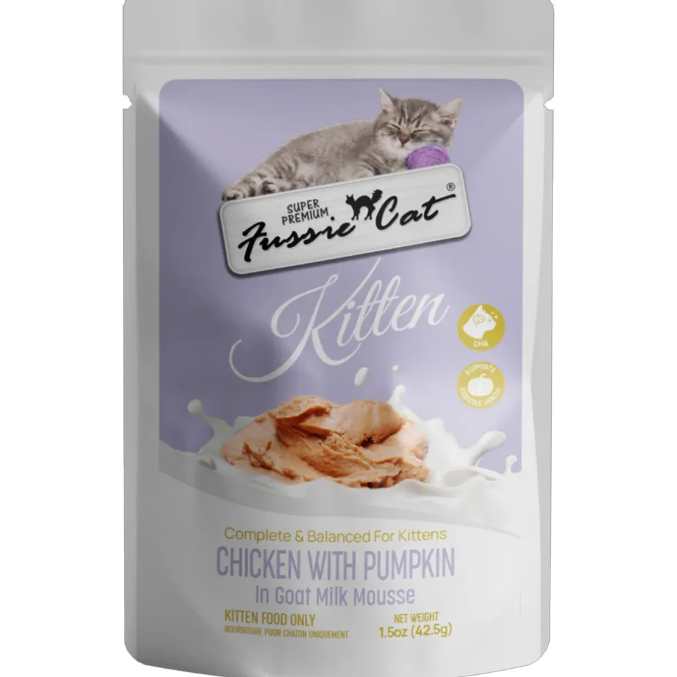 Fussie Cat Chicken with Pumpkin in Goat Milk Mousse Kitten Pouch, 1.5-oz case of 12