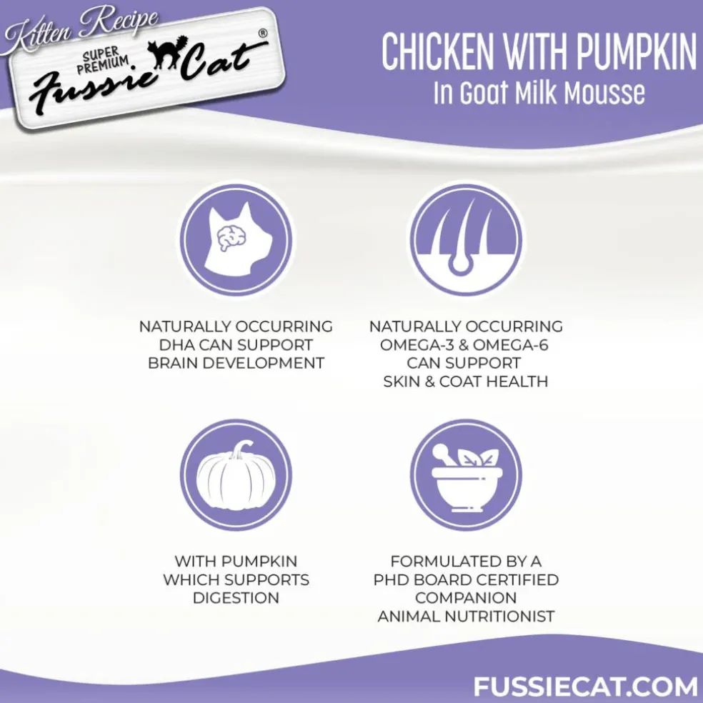 Fussie Cat Chicken with Pumpkin in Goat Milk Mousse Kitten Pouch, 1.5-oz case of 12