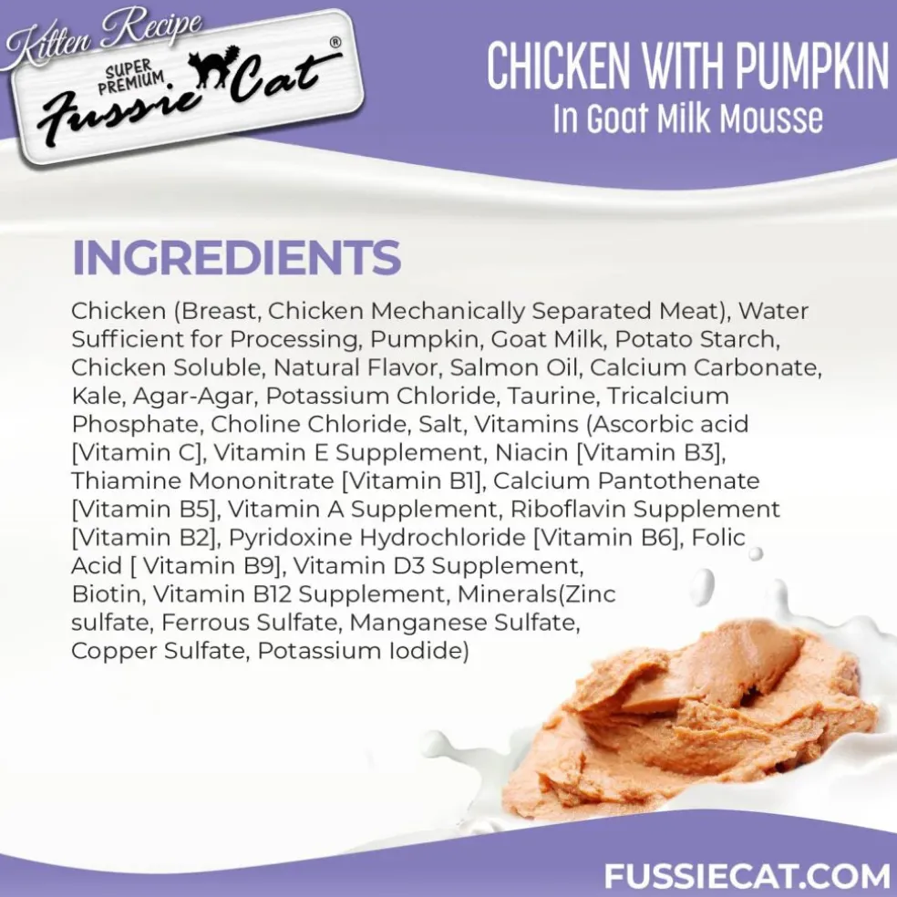 Fussie Cat Chicken with Pumpkin in Goat Milk Mousse Kitten Pouch, 1.5-oz case of 12