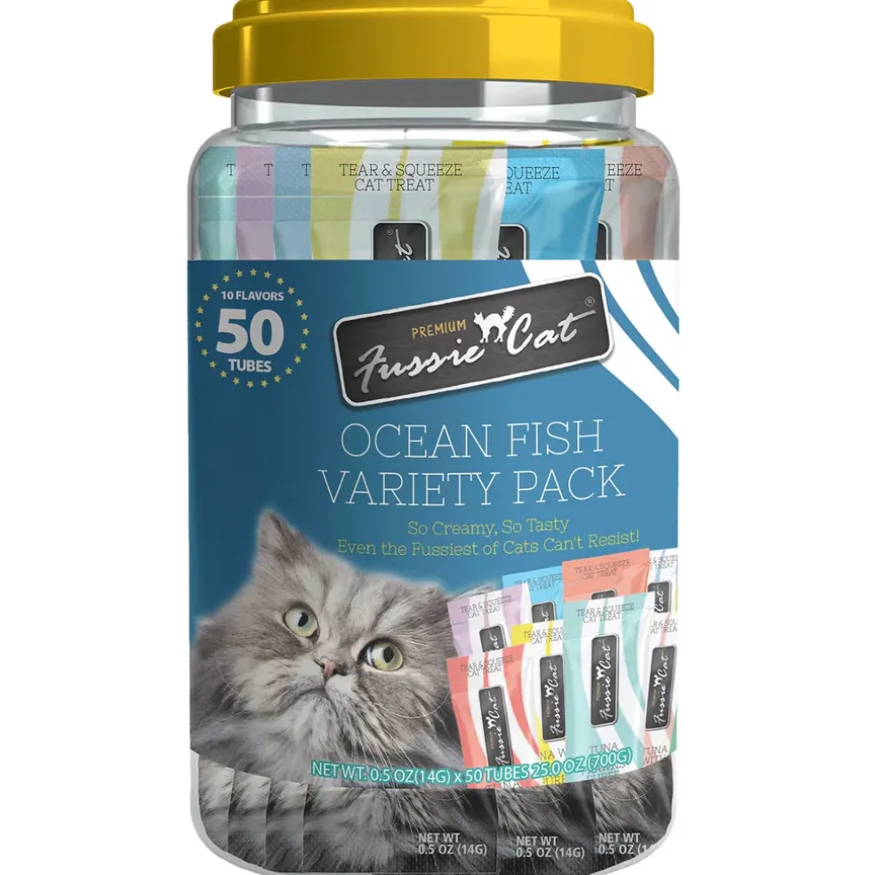 Fussie Cat 10 Flavors Variety Lickable Cat Treats, 0.5-oz tube, 50 count