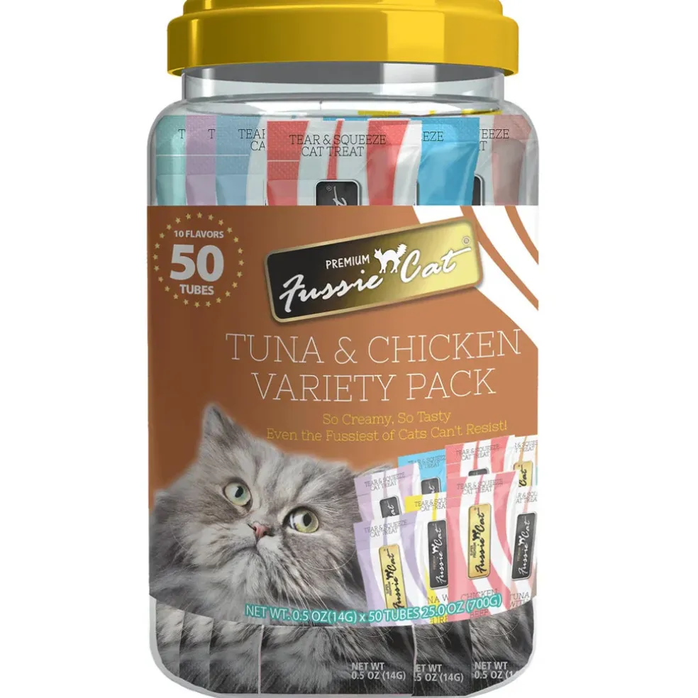 Fussie Cat 10 Flavors Variety Lickable Cat Treats, 0.5-oz tube, 50 count