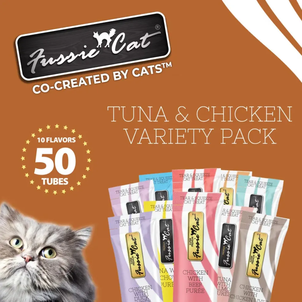 Fussie Cat 10 Flavors Variety Lickable Cat Treats, 0.5-oz tube, 50 count