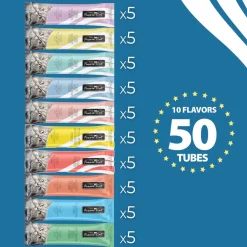 Fussie Cat 10 Flavors Variety Lickable Cat Treats, 0.5-oz tube, 50 count
