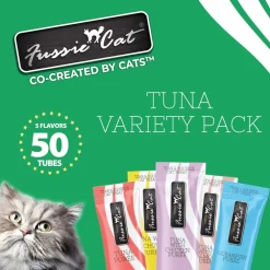 Fussie Cat 5 Flavors Variety Lickable Cat Treats, 0.5-oz tube, 50 count