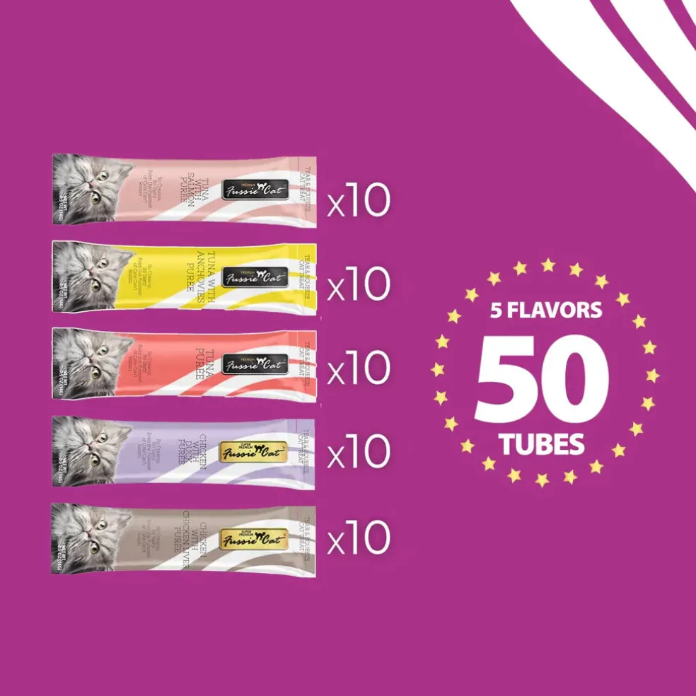Fussie Cat 5 Flavors Variety Lickable Cat Treats, 0.5-oz tube, 50 count