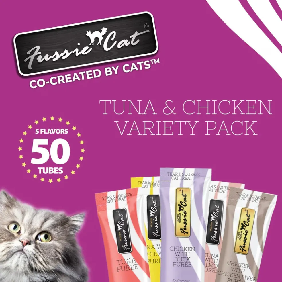 Fussie Cat 5 Flavors Variety Lickable Cat Treats, 0.5-oz tube, 50 count