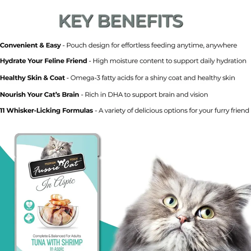 Fussie Cat Premium Tuna with Shrimp in Aspic Wet Cat Food, 2.47-oz pouch