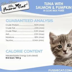 Fussie Cat Tuna, Salmon & Pumpkin in Goat Milk Puree Lickable Kitten Recipe, 0.5-oz tube, 4-count