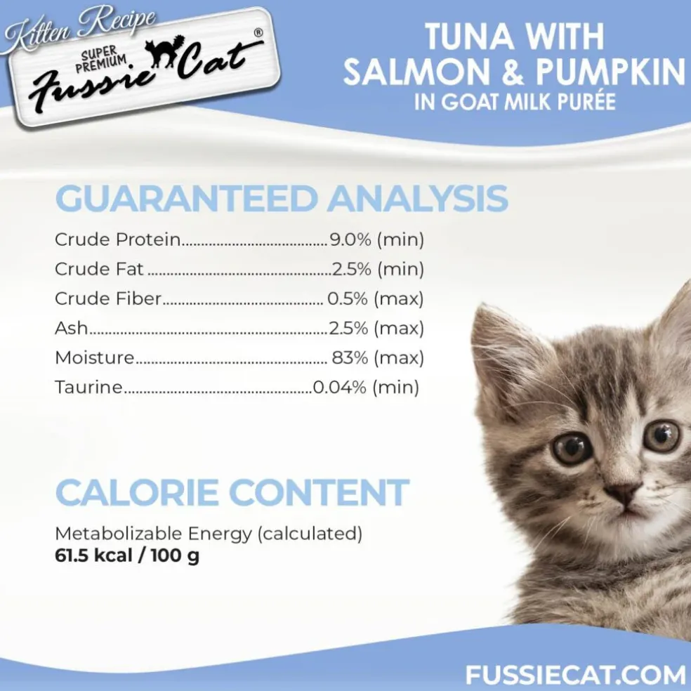 Fussie Cat Tuna, Salmon & Pumpkin in Goat Milk Puree Lickable Kitten Recipe, 0.5-oz tube, 4-count