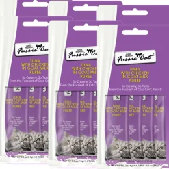 Fussie Cat Tuna with Chicken in Goat Milk Puree Lickable Cat Treats, 0.5-oz x 4-tubes