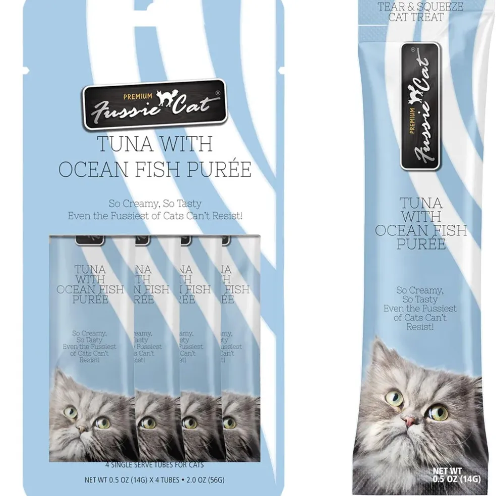 Fussie Cat Tuna with Ocean Fish Puree Lickable Cat Treats, 0.5-oz x 4-tubes