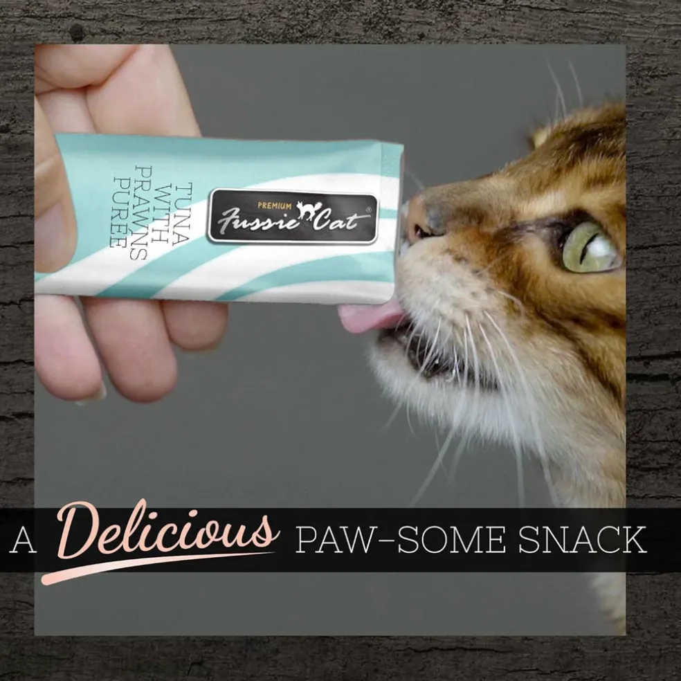 Fussie Cat Tuna with Prawns Puree Lickable Cat Treats, 0.5-oz x 4-tubes