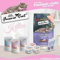 Fussie Cat Tuna with Salmon in Goat Milk Shreds Kitten Pouch, 1.5-oz case of 12