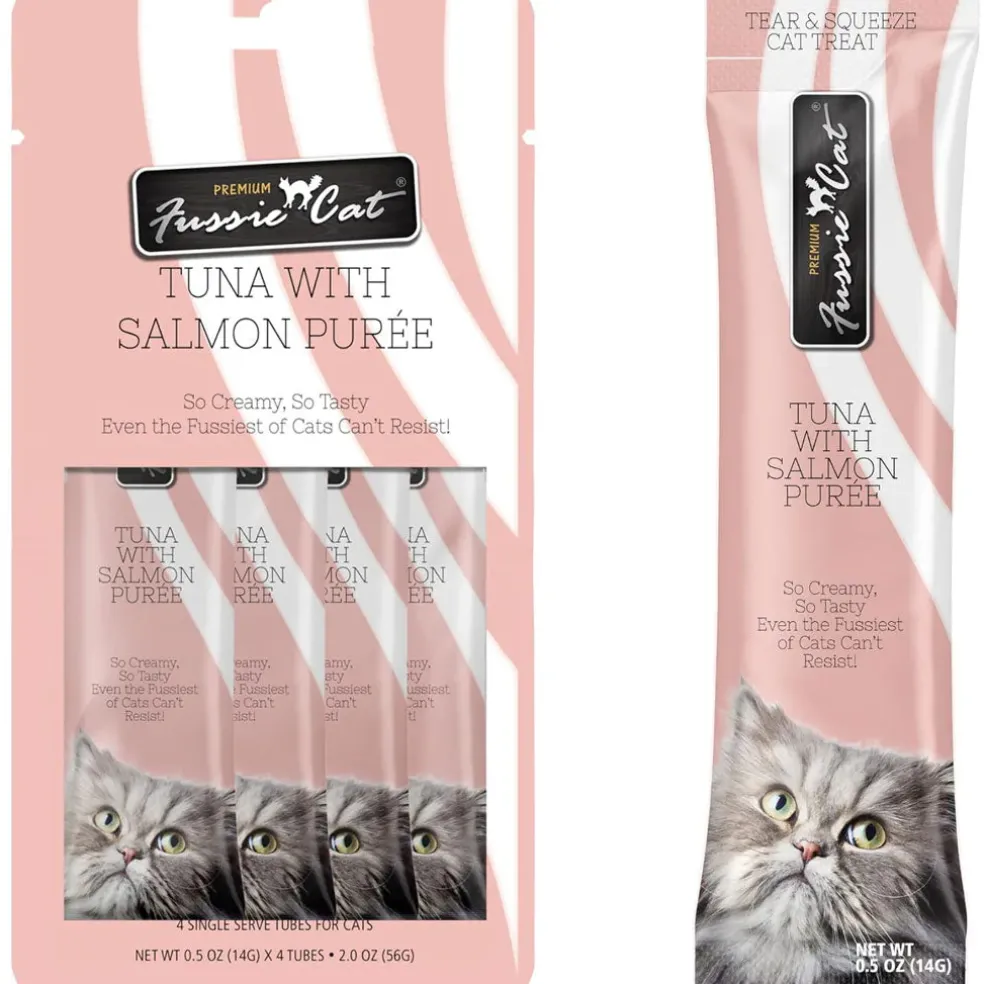 Fussie Cat Tuna with Salmon Puree Lickable Cat Treats, 0.5-oz x 4-tubes