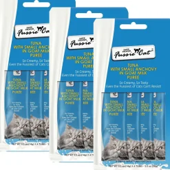 Fussie Cat Tuna with Small Anchovy in Goat Milk Puree Lickable Cat Treats, 0.5-oz x 4-tubes