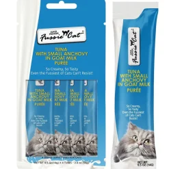 Fussie Cat Tuna with Small Anchovy in Goat Milk Puree Lickable Cat Treats, 0.5-oz x 4-tubes
