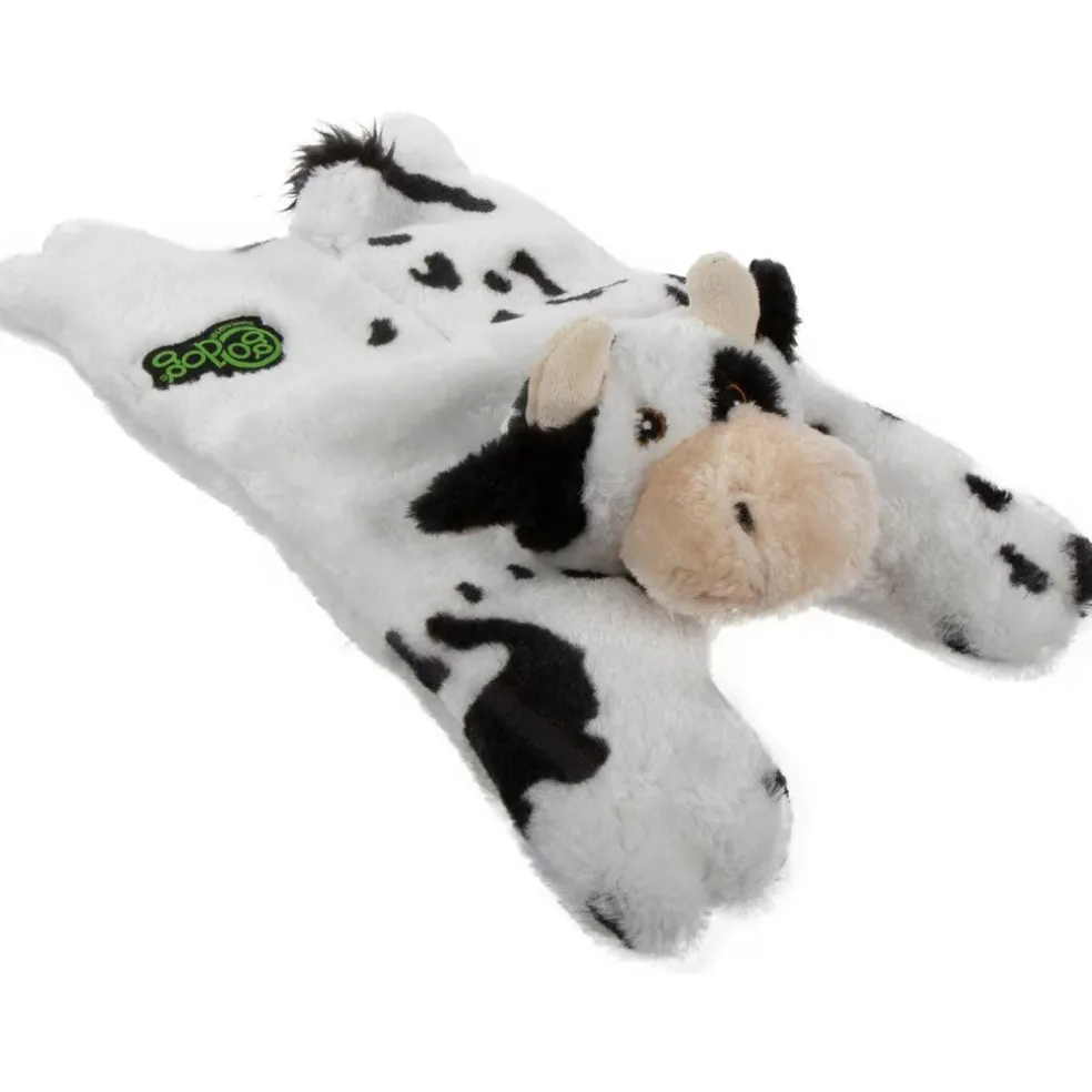 GoDog Barnyard Flats Cow Durable Squeaky Plush Dog Toy, Large