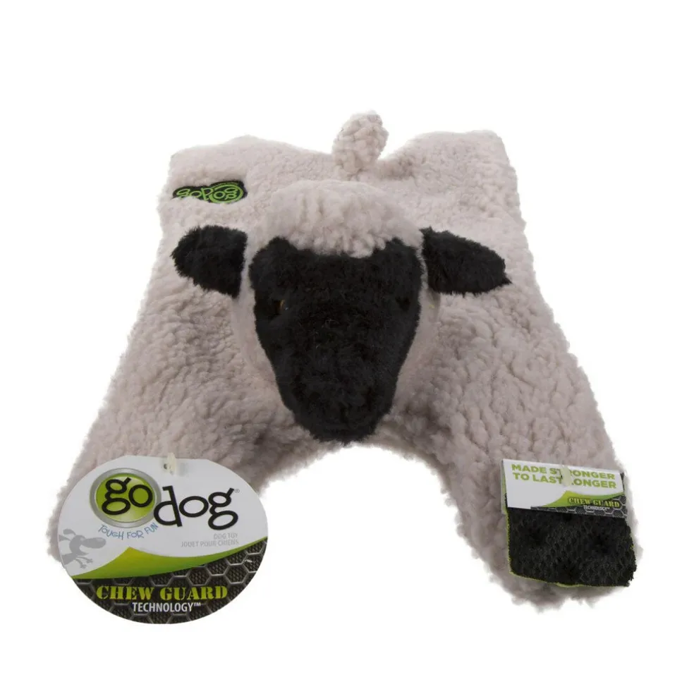 GoDog Barnyard Flats Lamb Durable Squeaky Plush Dog Toy, Large