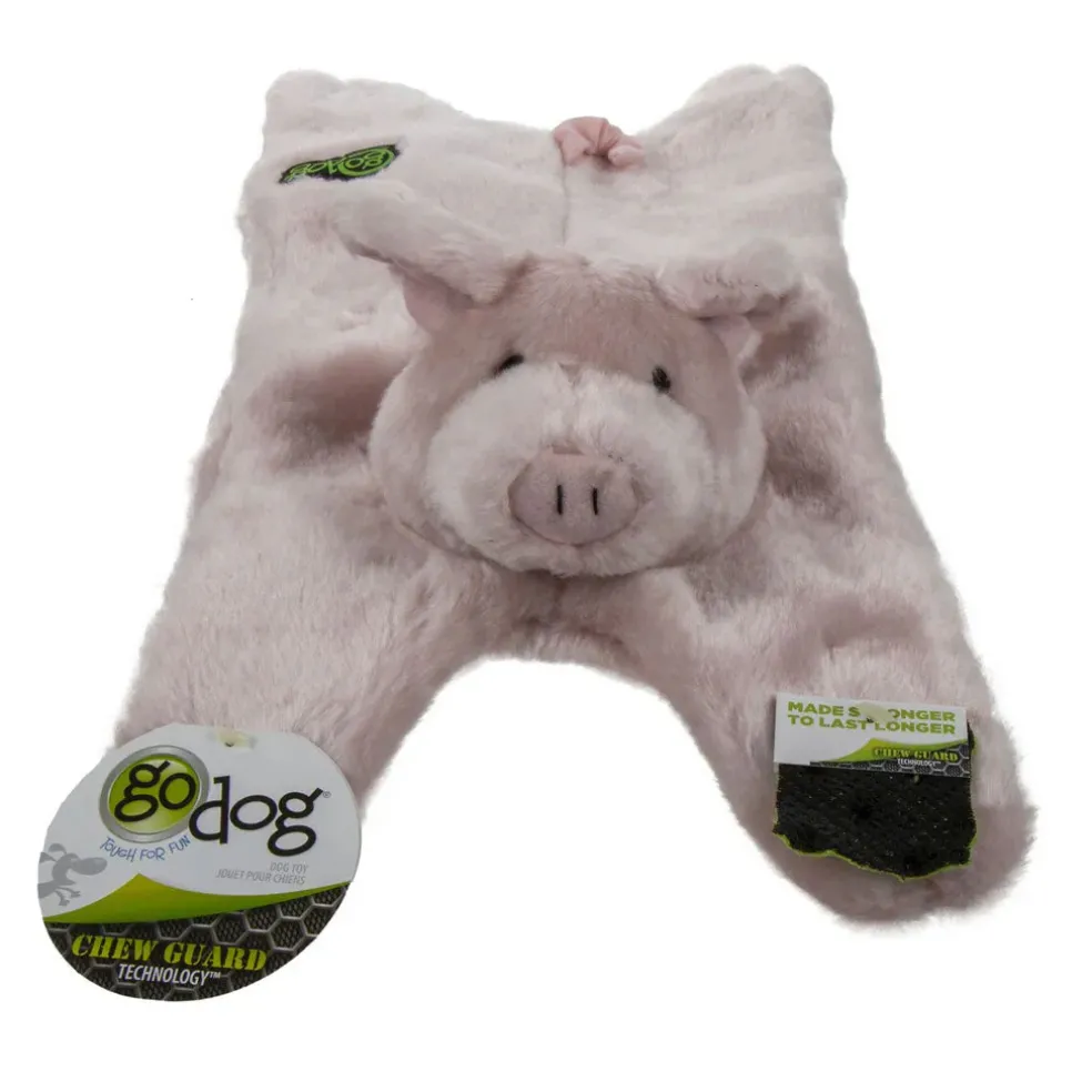 GoDog Barnyard Flats Pig Durable Squeaky Plush Dog Toy, Large