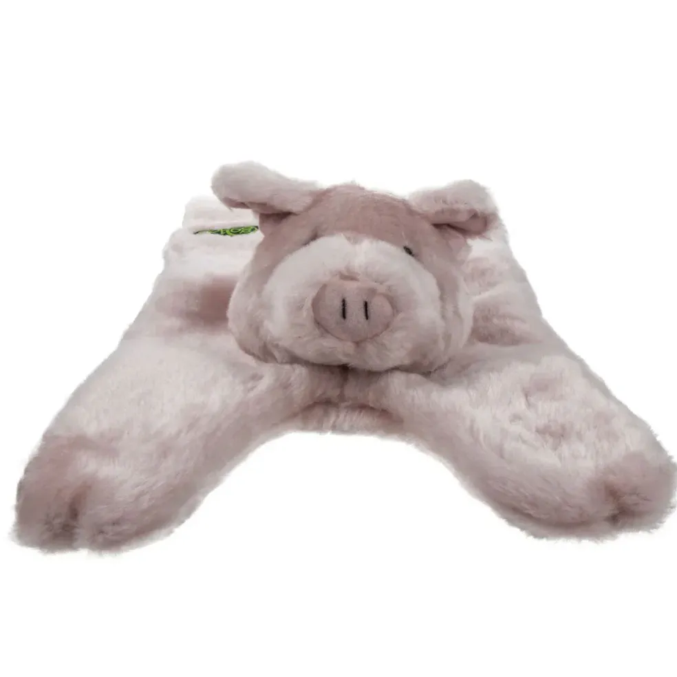 GoDog Barnyard Flats Pig Durable Squeaky Plush Dog Toy, Large