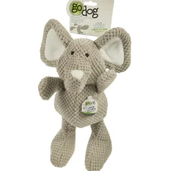 GoDog Checkers Elephant Squeaky Plush Dog Toy, Gray, X-Large