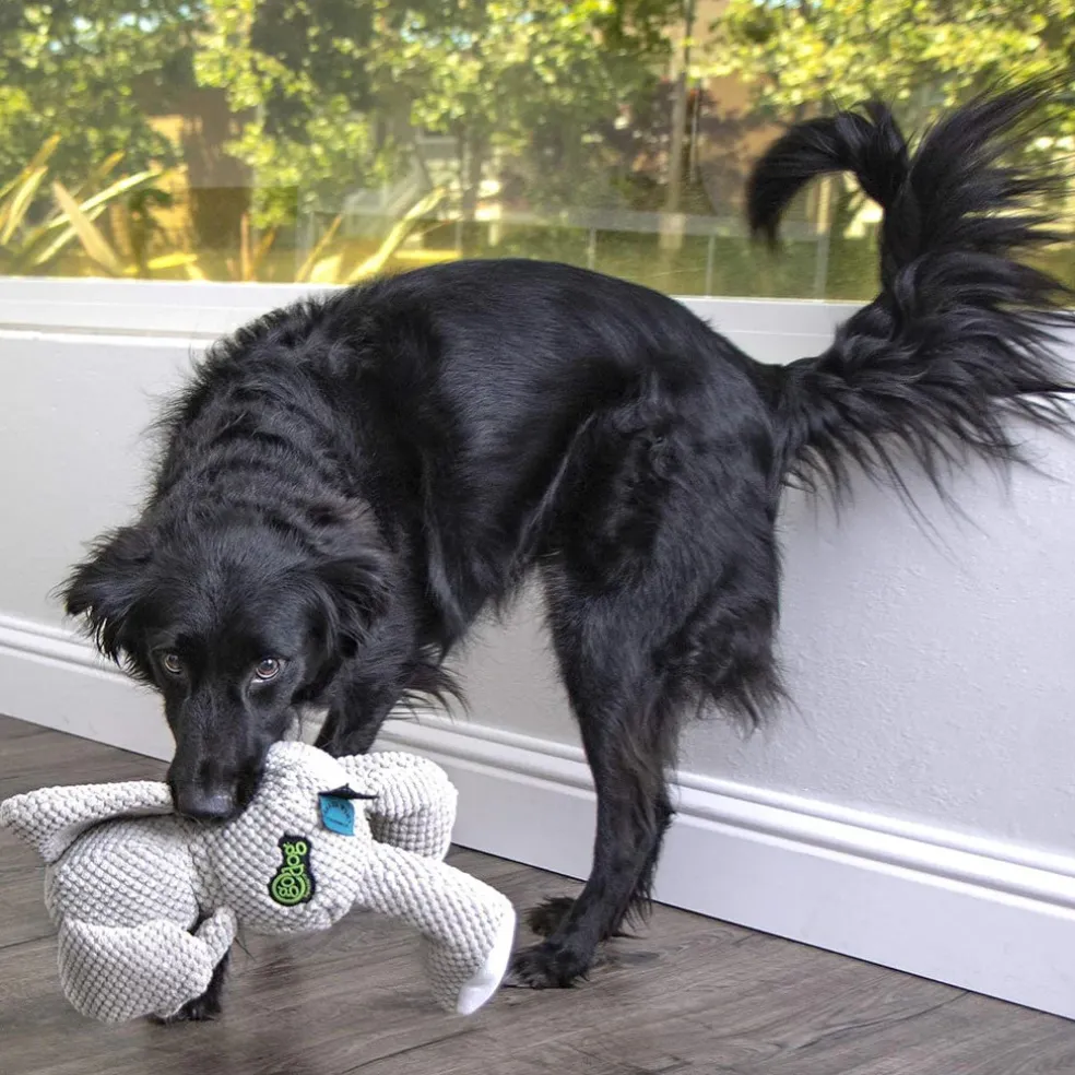 GoDog Checkers Elephant Squeaky Plush Dog Toy, Gray, X-Large