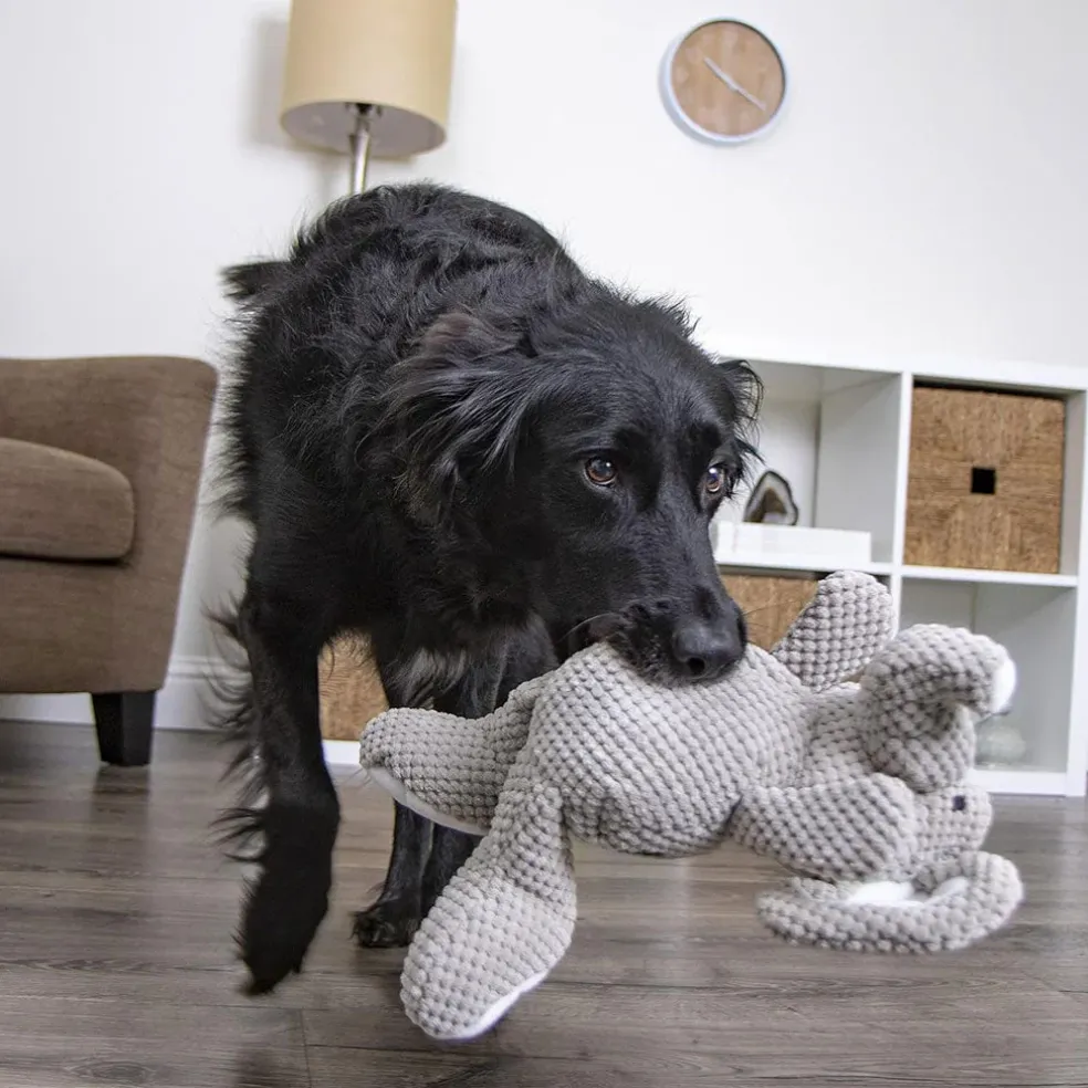 GoDog Checkers Elephant Squeaky Plush Dog Toy, Gray, X-Large